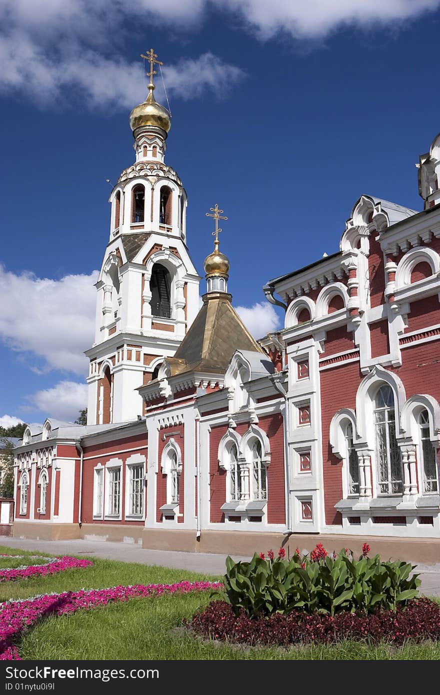 The Church of St. Barbara in Kazan (Tatarstan, the Russian Federation) arose at the end of the 18th century. Designed in classical style, the main temple was disassembled and replaced with a new one built in tradition of Russian baroque by the project of the diocesan architect Fyodor Malinovsky. It was constructed from 1901 to 1907.  . The Church of St. Barbara in Kazan (Tatarstan, the Russian Federation) arose at the end of the 18th century. Designed in classical style, the main temple was disassembled and replaced with a new one built in tradition of Russian baroque by the project of the diocesan architect Fyodor Malinovsky. It was constructed from 1901 to 1907.