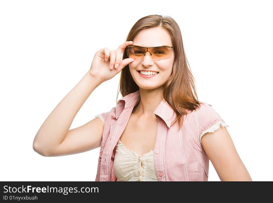 Woman in sunglasses. Isolated on white background