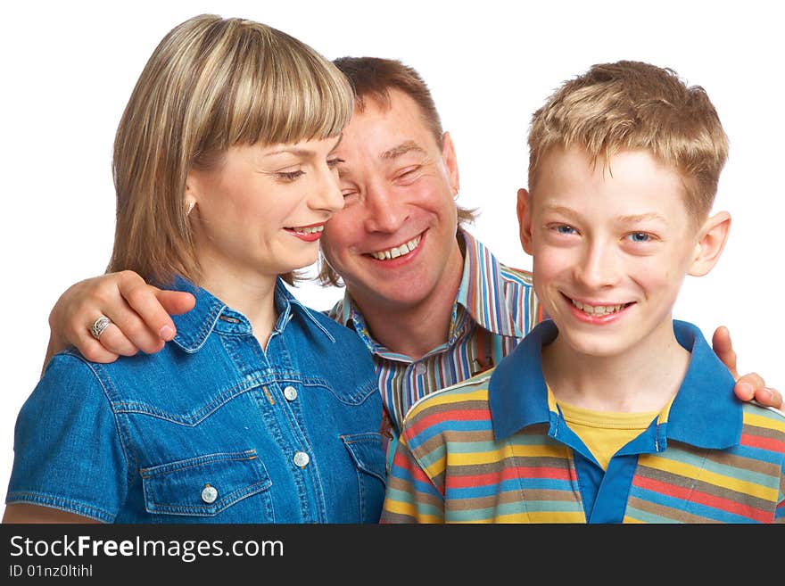 Mother, father and son. Isolated on white background