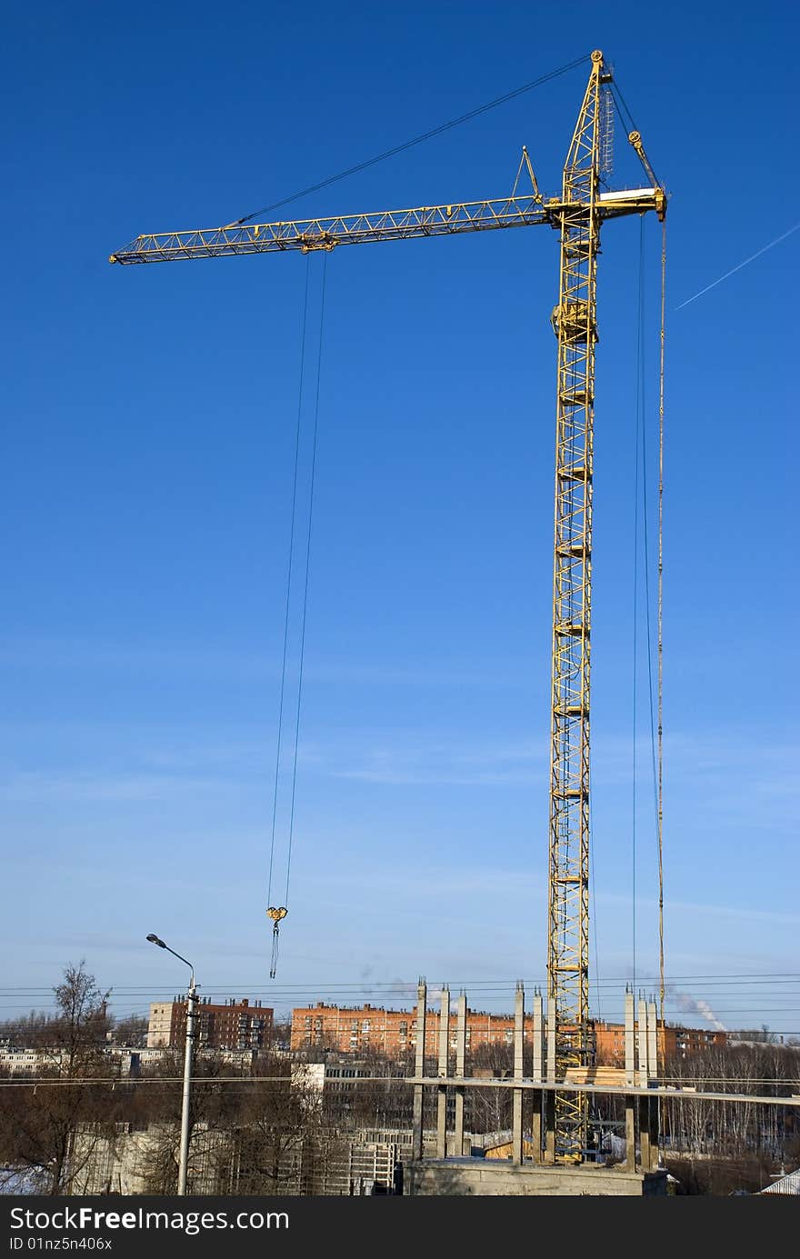 Crane at work on building