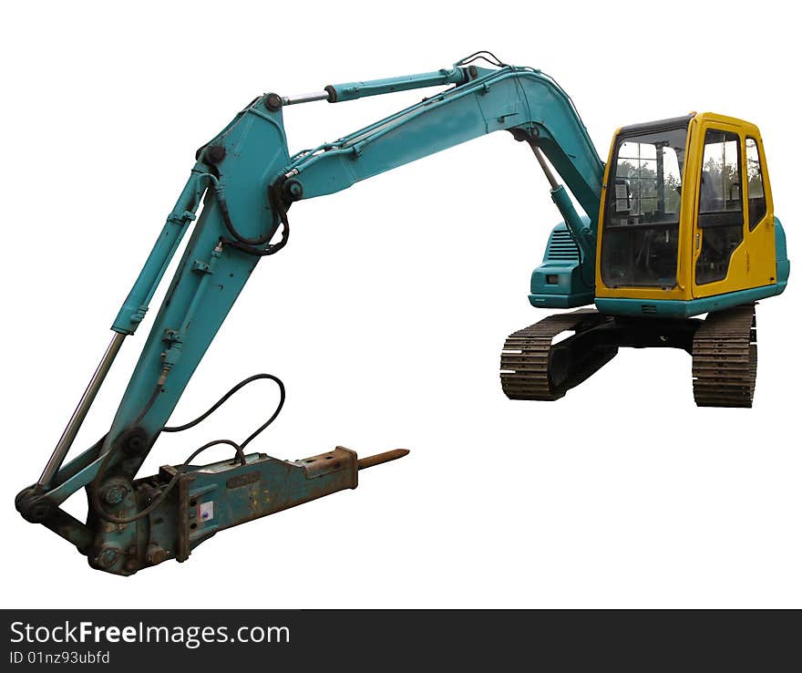 Photo image of a mechanical digger isolated on white background