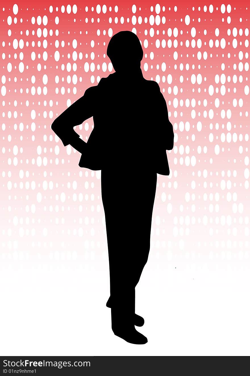 Fashion girl silhouette on doted background