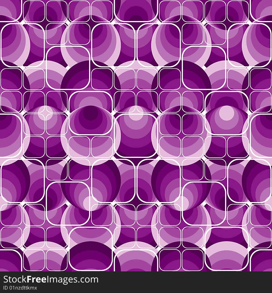 Seamless violet pattern with circles and rectangles