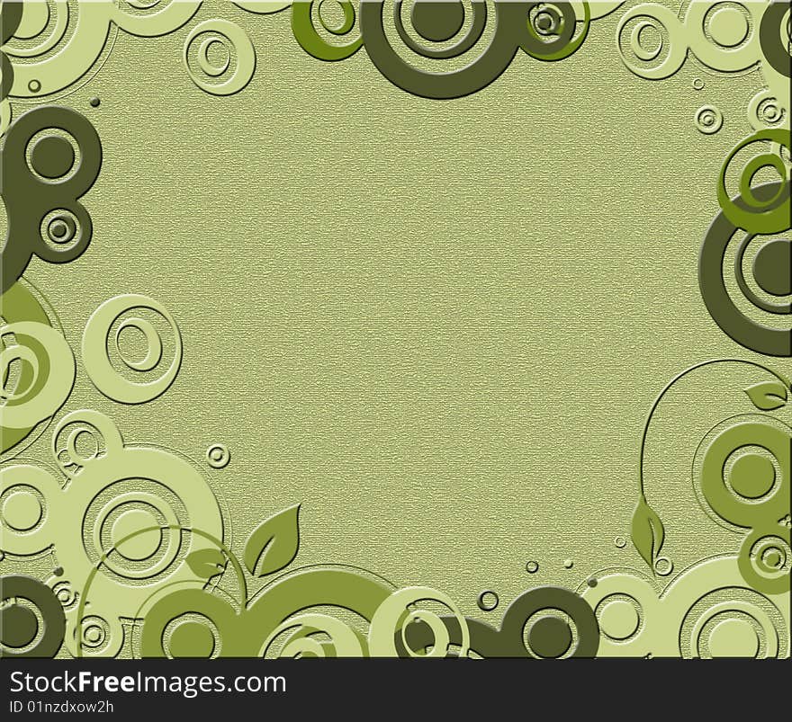 Green background 3d,various green round shapes and leaves