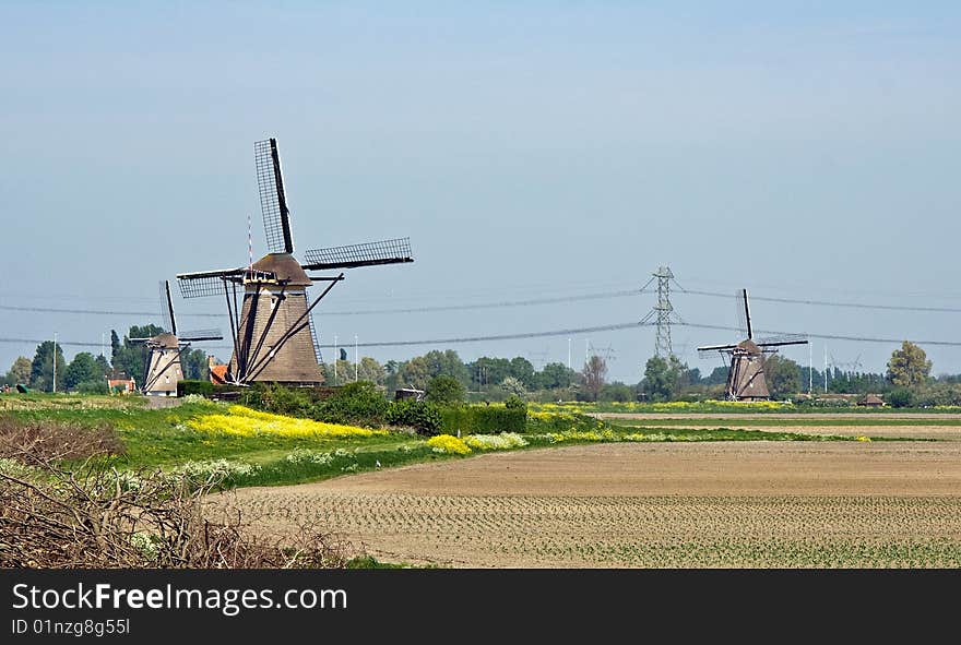 Typical windmills on a sunny summer day in Holland. Typical windmills on a sunny summer day in Holland