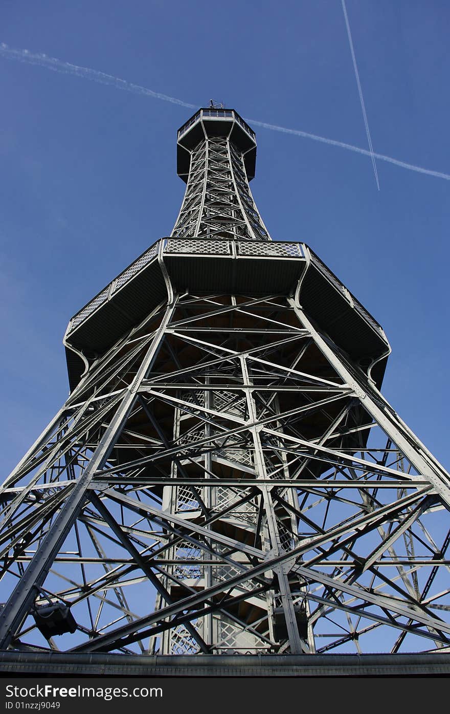 Worm's eye view to Petrin - view-tower in Prague (Czech Republic). Worm's eye view to Petrin - view-tower in Prague (Czech Republic)