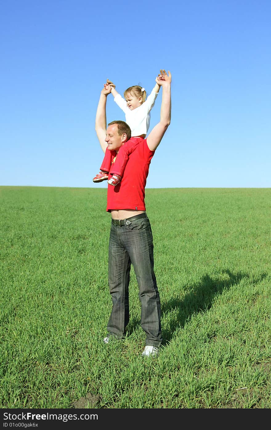 Happy father plays with daughter