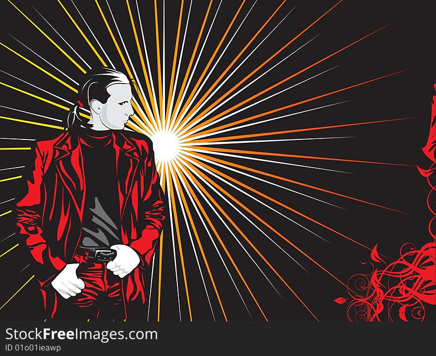 The man in a red jacket on an abstract background