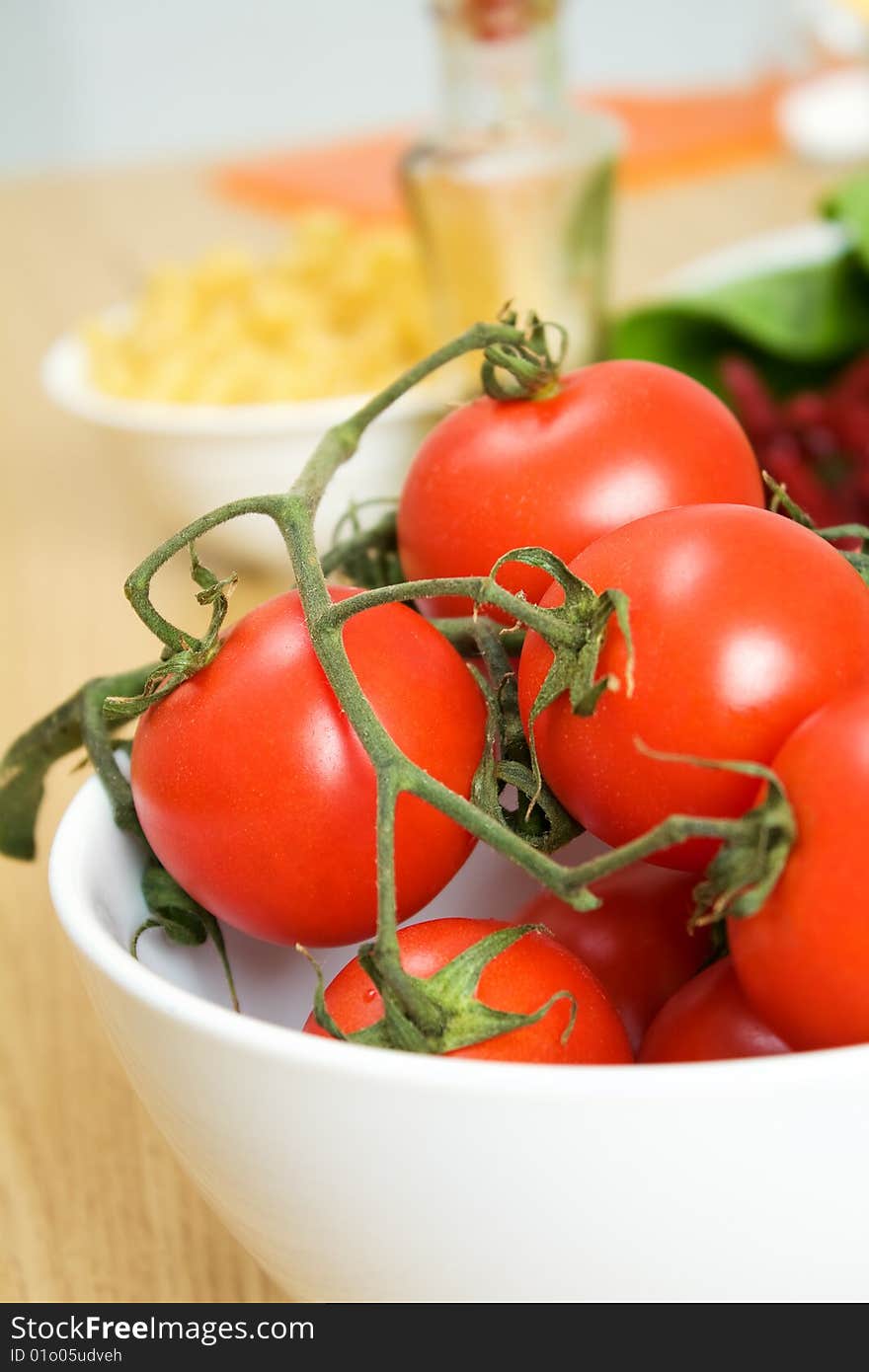 Closeup of ripe fresh tomatoes on the table. Closeup of ripe fresh tomatoes on the table