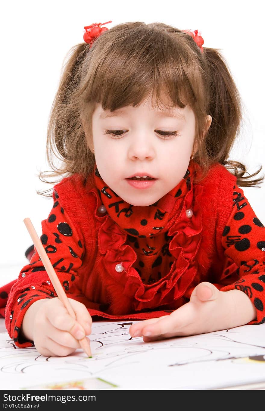 Girl drawing with pencil