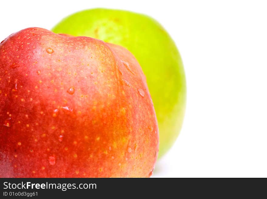 Red and green apples close up isolated