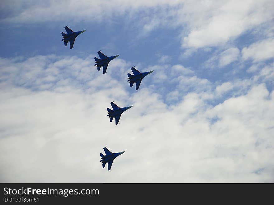 Jet planes flying in formation. Jet planes flying in formation.