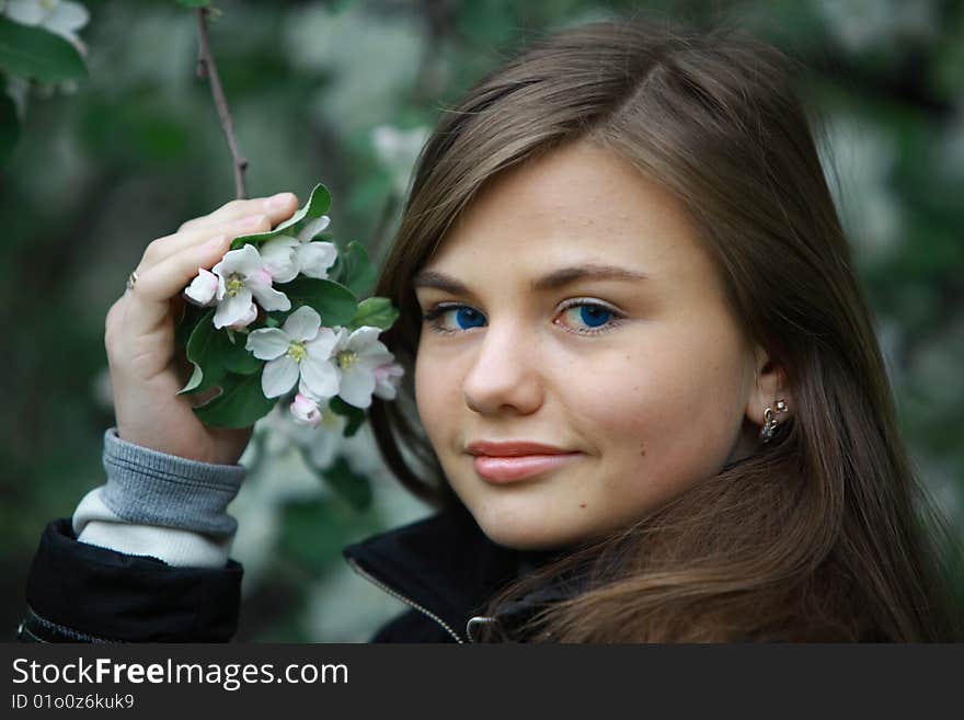 Young woman with flowers