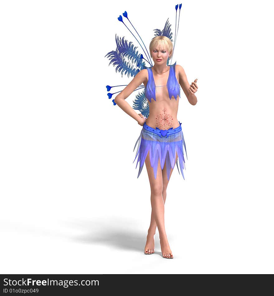 Young fearie with faethery wings and clipping path over white. Young fearie with faethery wings and clipping path over white