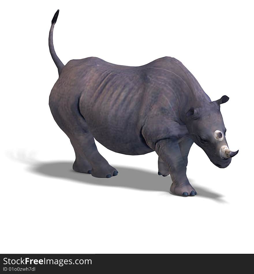 Rendering of a Rhinoceros with clipping path over white. Rendering of a Rhinoceros with clipping path over white