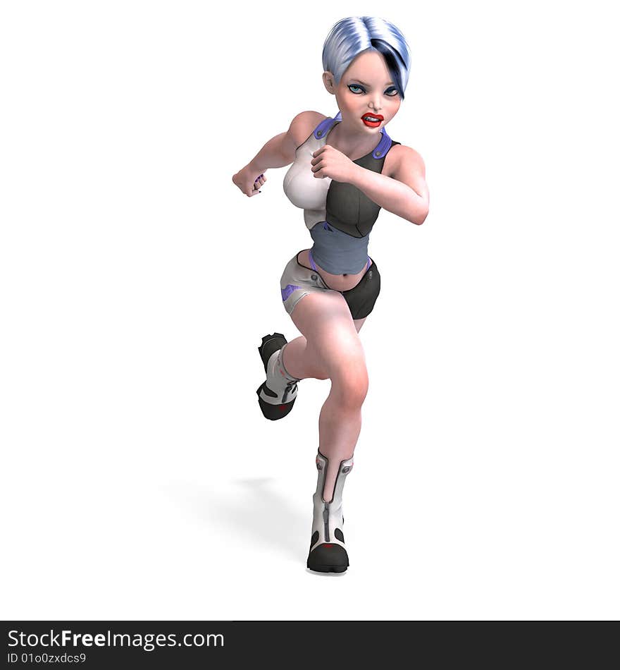 Female scifi heroine running. With Clipping Path over white