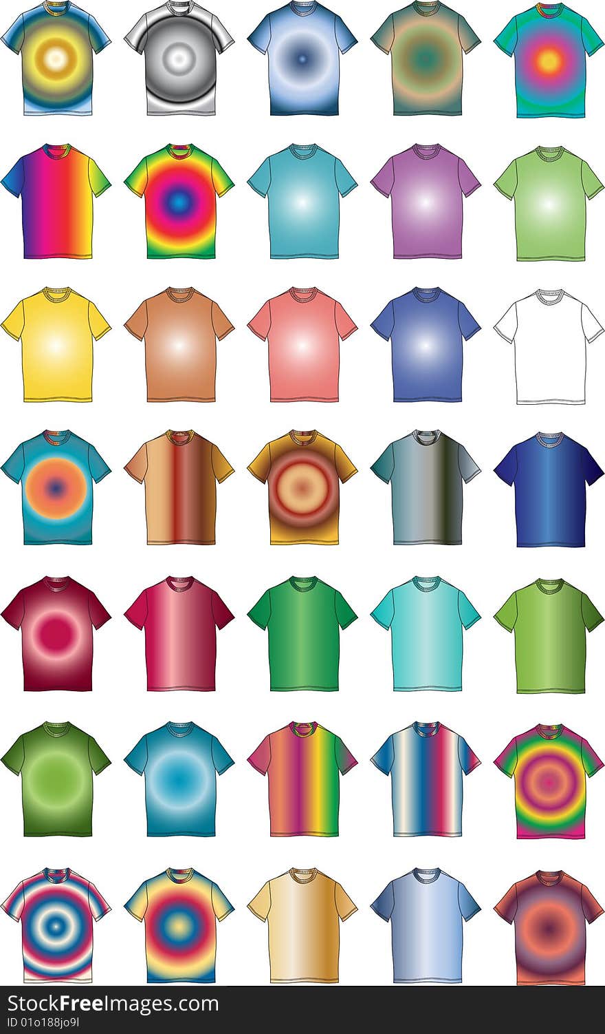 A shape of colorful t-shirts. A template of t-shirt as a vector illustration. A shape of clothes useful as an element of webpages, internet shops and shopping. A shape of colorful t-shirts. A template of t-shirt as a vector illustration. A shape of clothes useful as an element of webpages, internet shops and shopping.