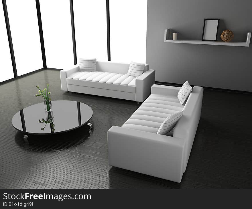 Modern interior of living room 3D