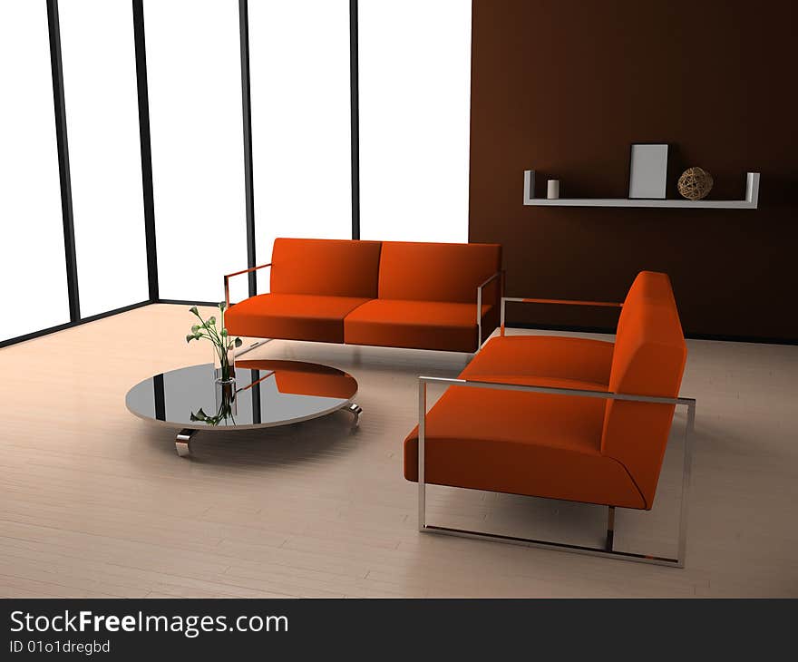 Modern interior of living room 3D