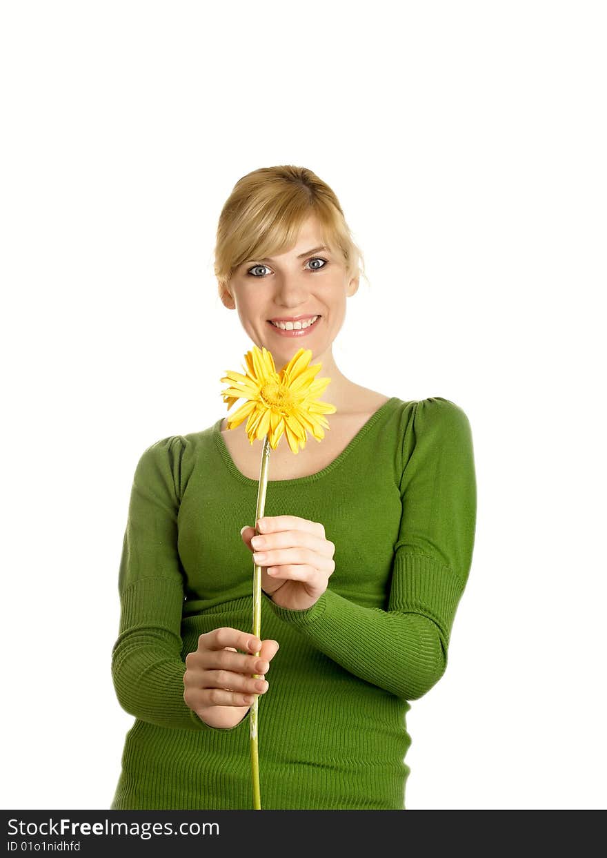 The young girl with greater yellow colors. The young girl with greater yellow colors