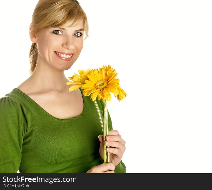 The young girl with greater yellow colors. The young girl with greater yellow colors