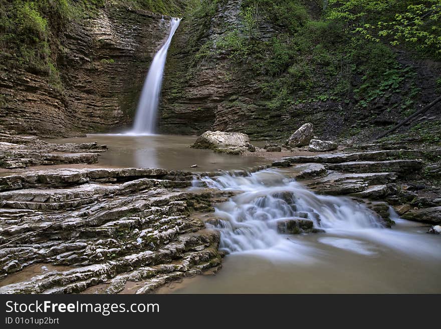 Waterfalls on a mountain river