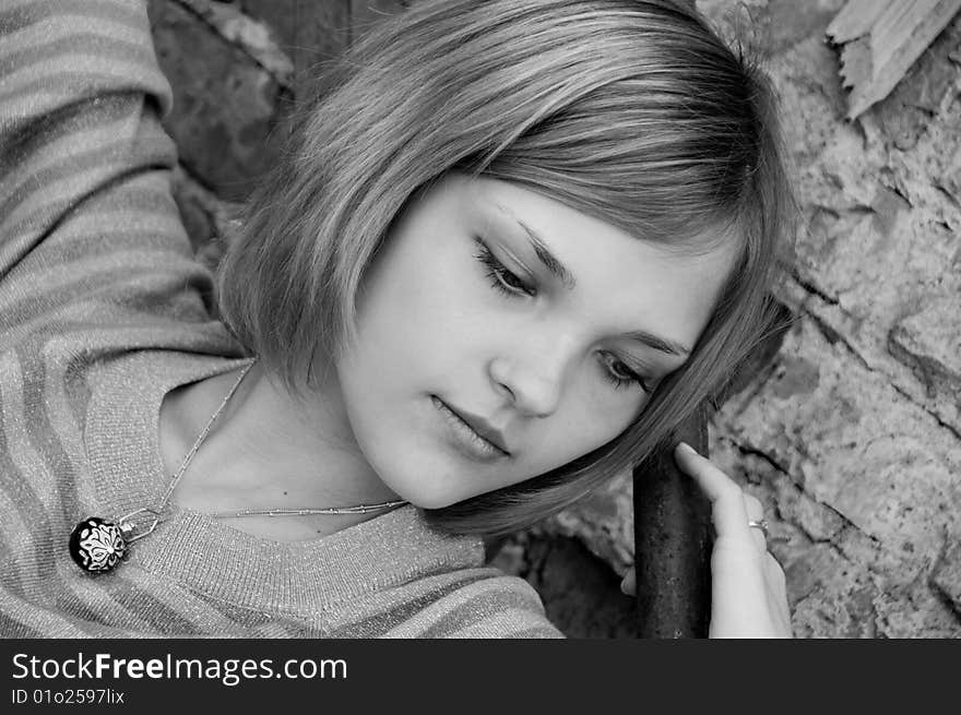 Portrait of young beautiful woman outdoor