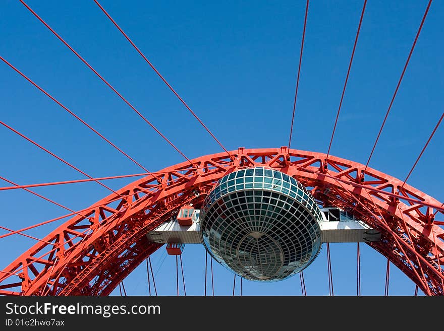 Red suspended bridge