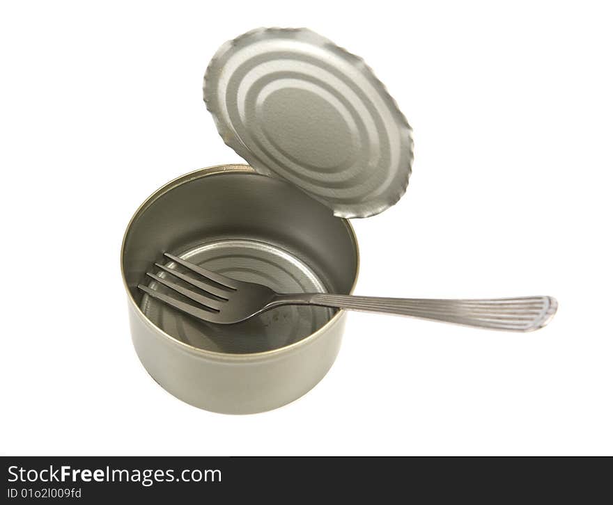 Empty tin with fork