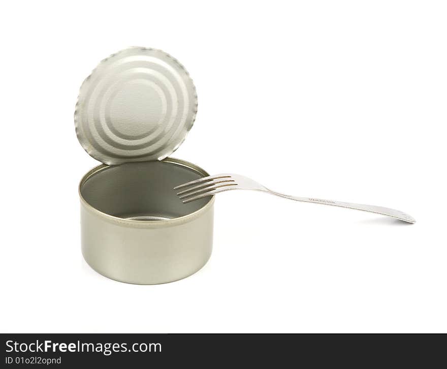 Empty tin with fork