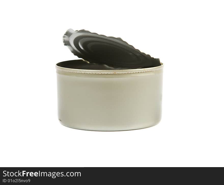 Picture of a empty metal tin on whtie background. Picture of a empty metal tin on whtie background