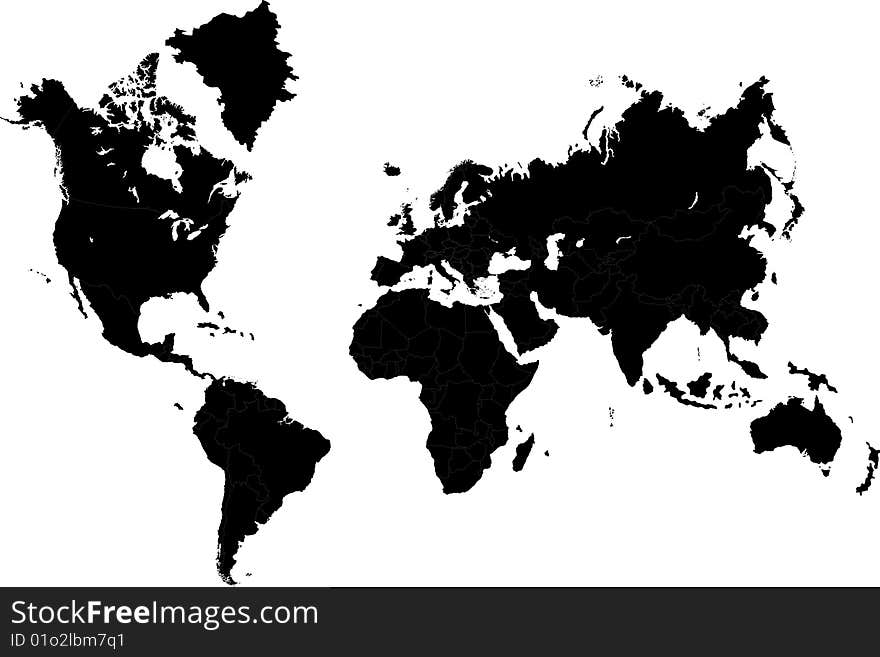 Detailed World profile, with border lines. Detailed World profile, with border lines