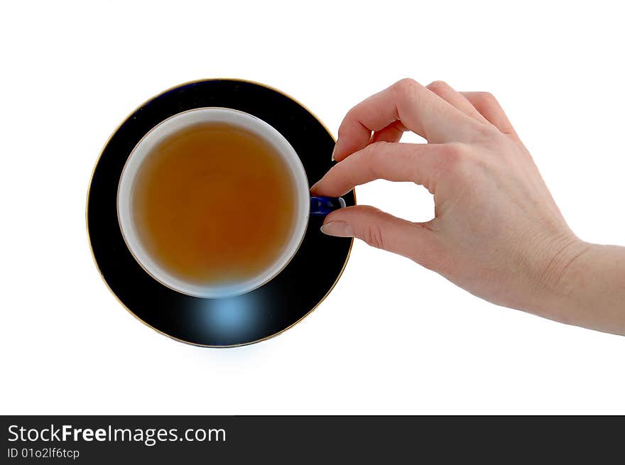 Arm holding cup with tea