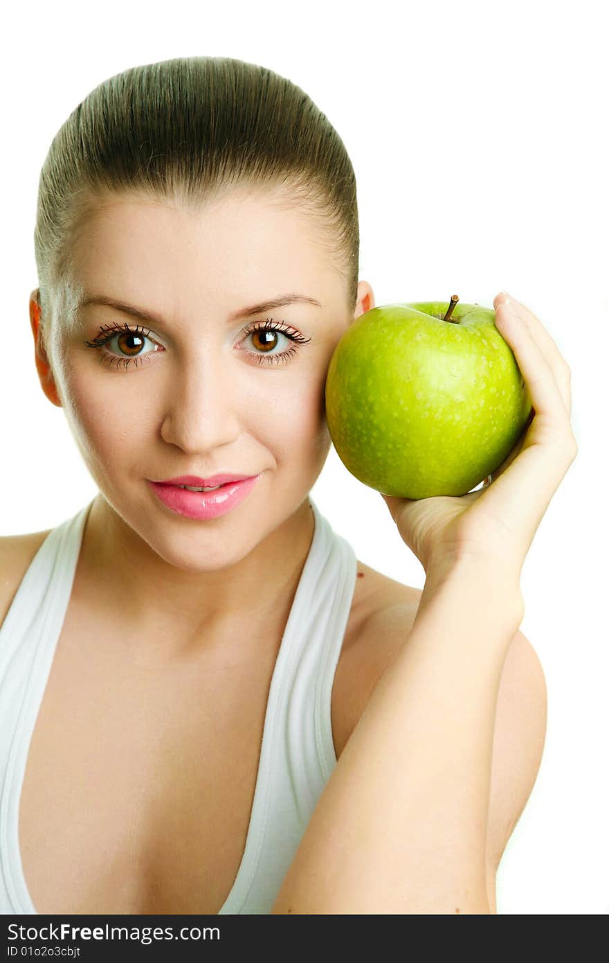 Beautiful Young Woman With Green Apple