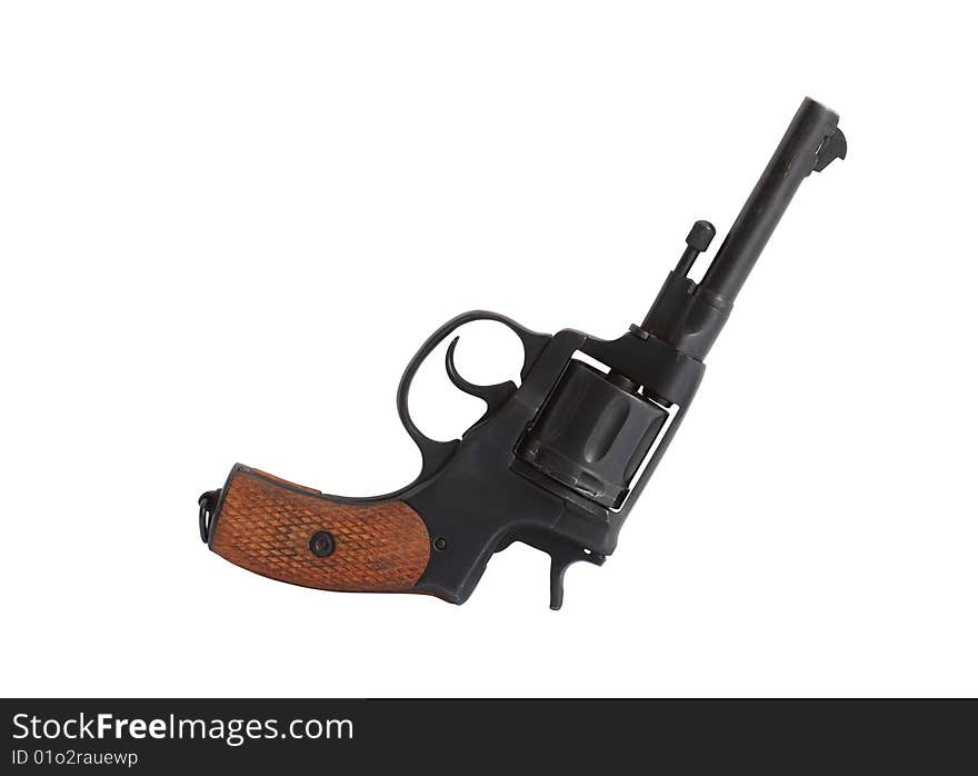 Russian six shooter revolver World War II era 1939-1945. Isolated on white with clipping path. Russian six shooter revolver World War II era 1939-1945. Isolated on white with clipping path