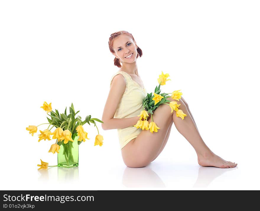 Woman and tulips