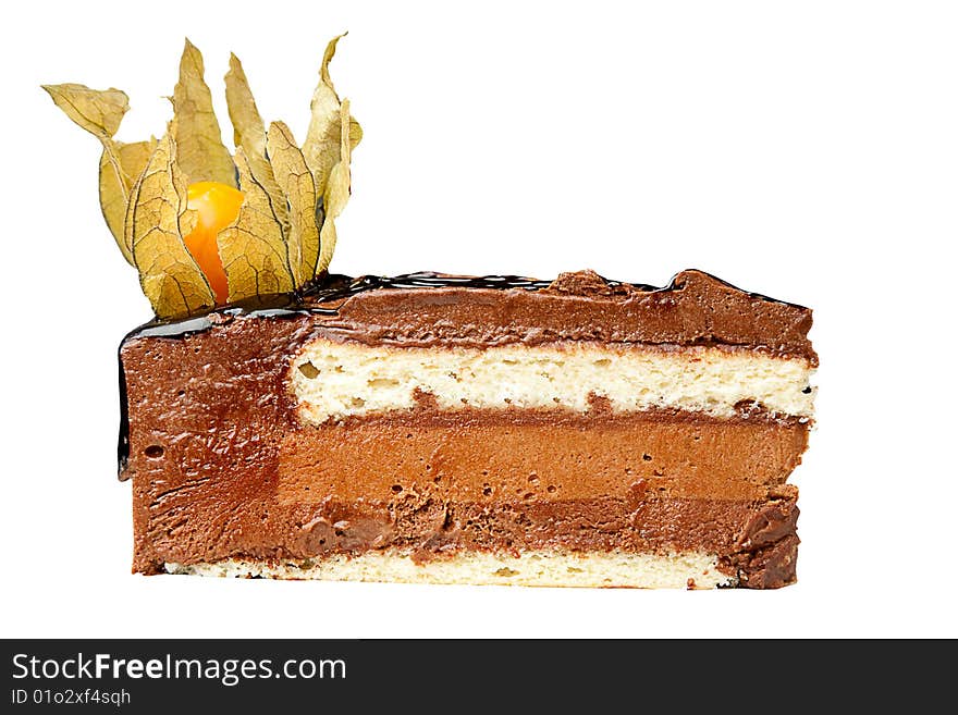 Chocolate cake with nut isolated