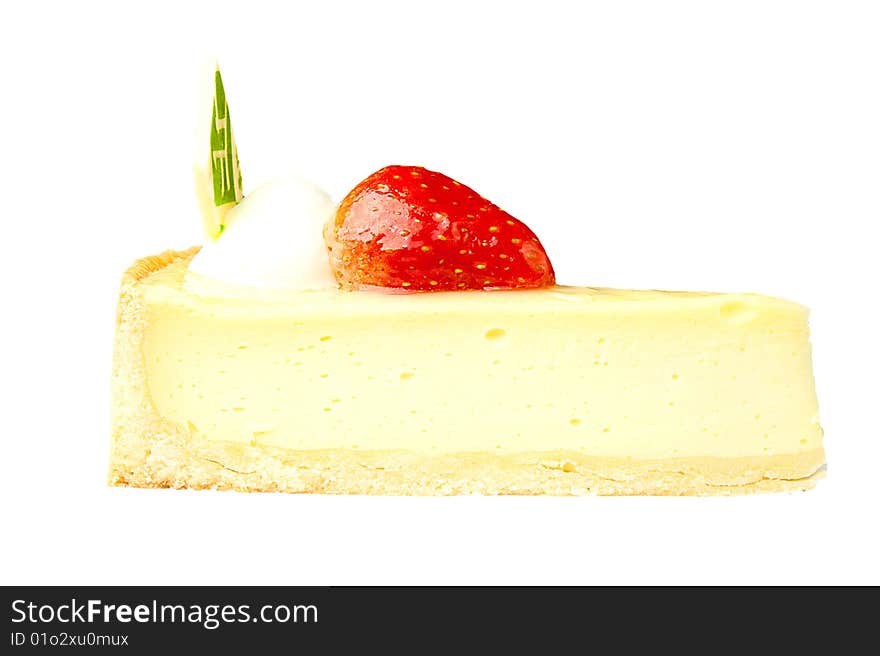 Cheesecake with strawberry isolated on white