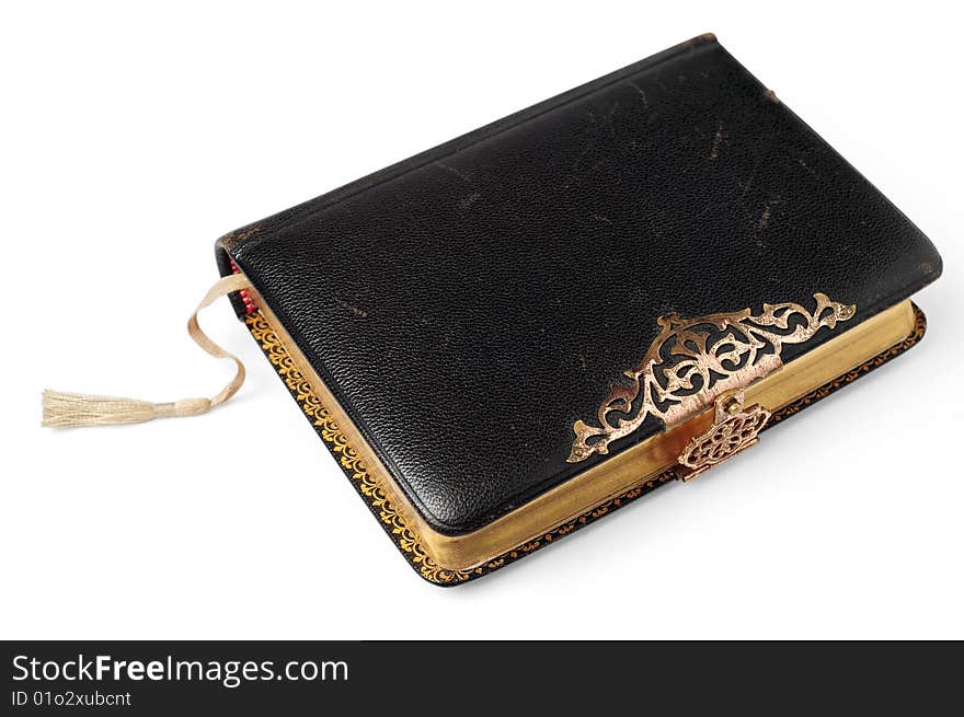 Old Bible isolated on a white background, with clipping path.