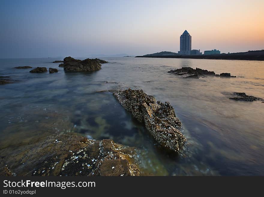 Sunset at the beach in china.