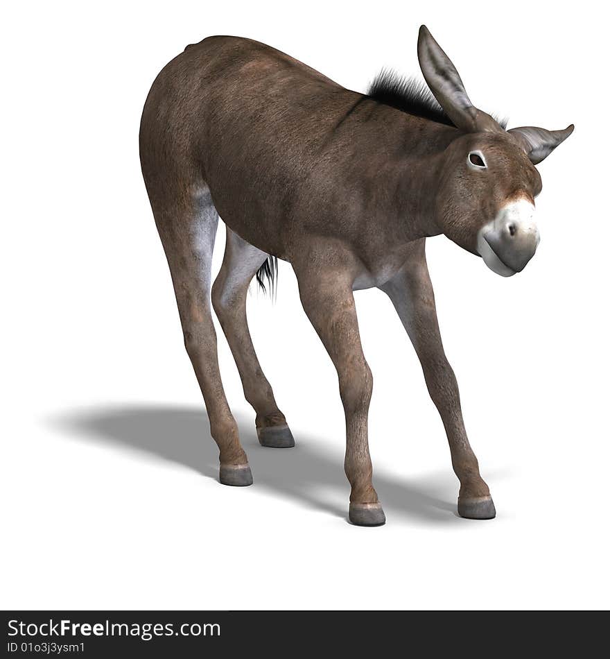 Rendering of a mule with Clipping Path over white. Rendering of a mule with Clipping Path over white