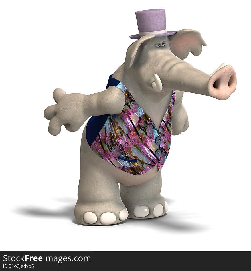 Toon elephant groom in tuxedo With Clipping Path over white. Toon elephant groom in tuxedo With Clipping Path over white