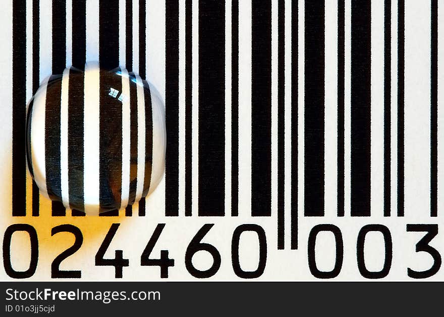 Water droplet on bar code label. Water droplet on bar code label