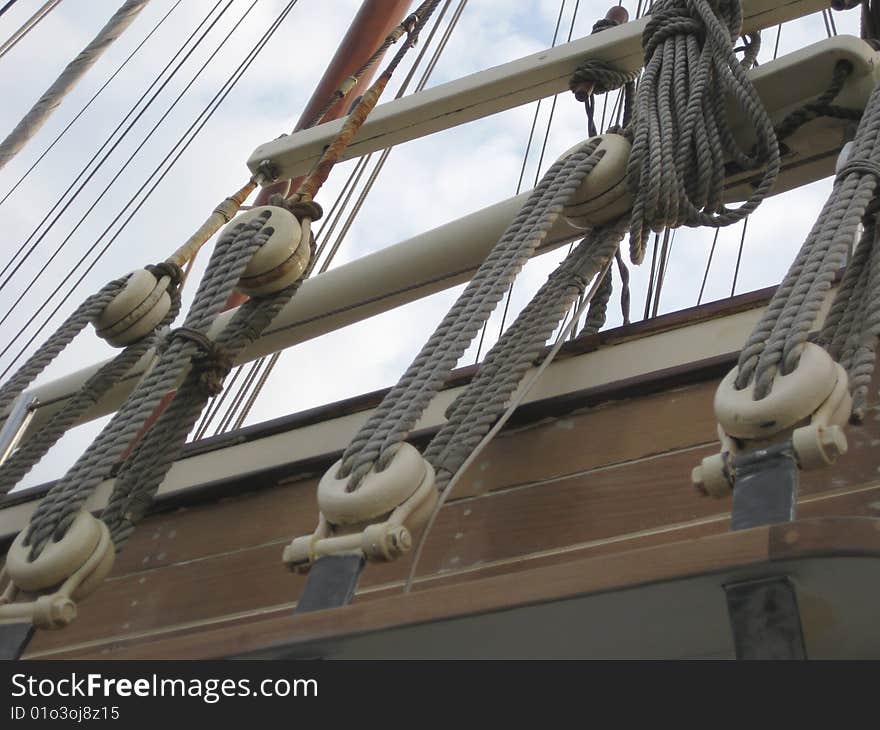 The rigging of a sail boat. The rigging of a sail boat