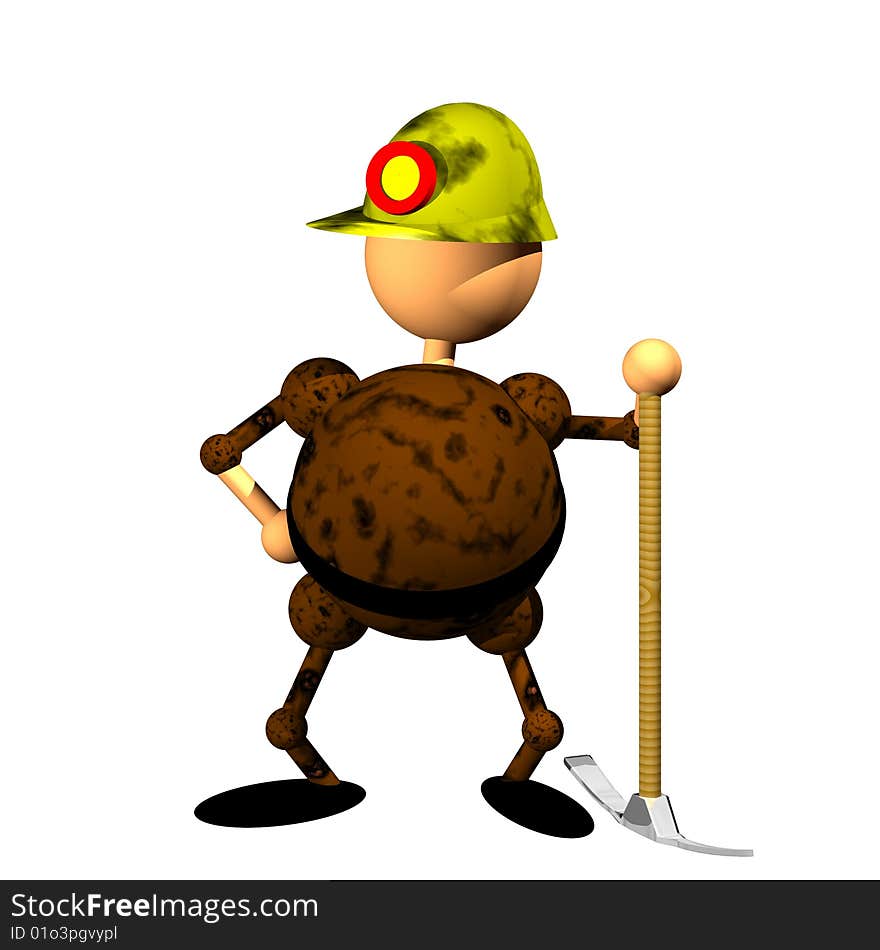 Miner figurine clipart, computer generated 3D icon of miner with the helmet. Miner figurine clipart, computer generated 3D icon of miner with the helmet