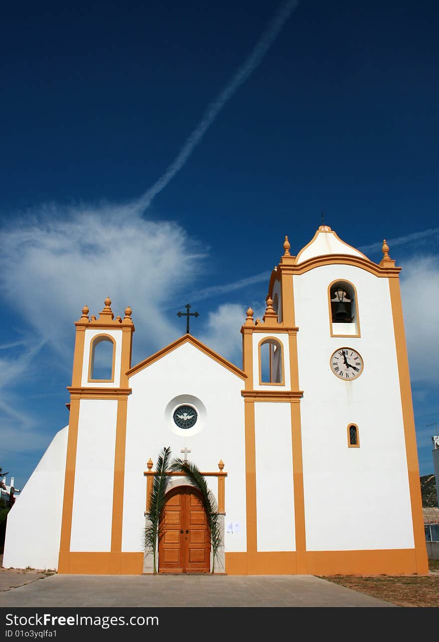 Portuguese seaside Luz white church