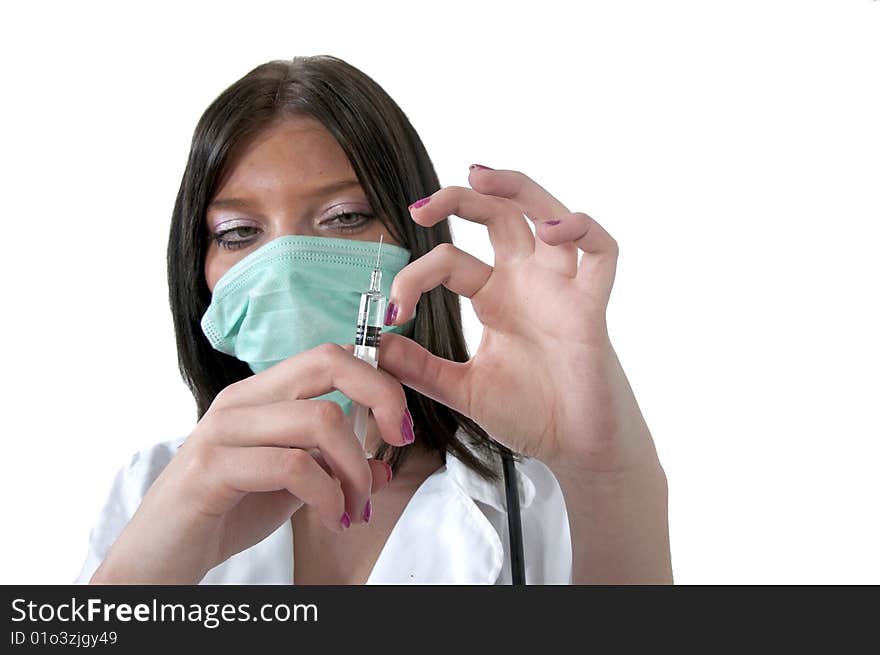 Nurse preparing an injection shot. Nurse preparing an injection shot