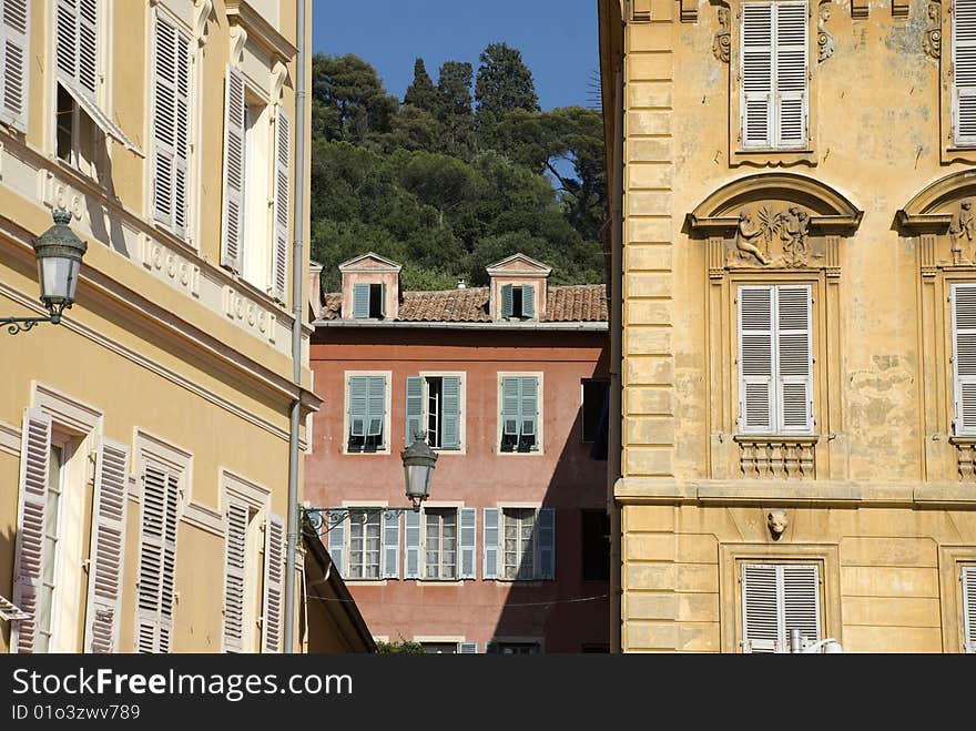 Historical buildings in the city of Nice, France. . Historical buildings in the city of Nice, France.