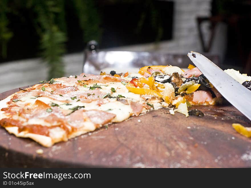 Pizza slice in Italian restaurant