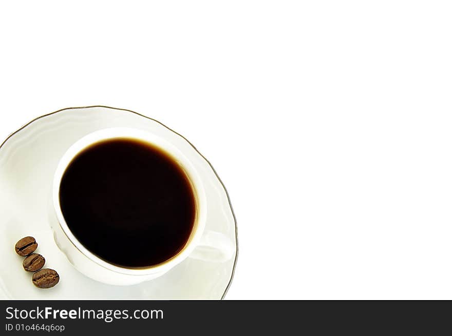 Cup of coffee with fresh coffee beans isolated over white with space for text. Cup of coffee with fresh coffee beans isolated over white with space for text.